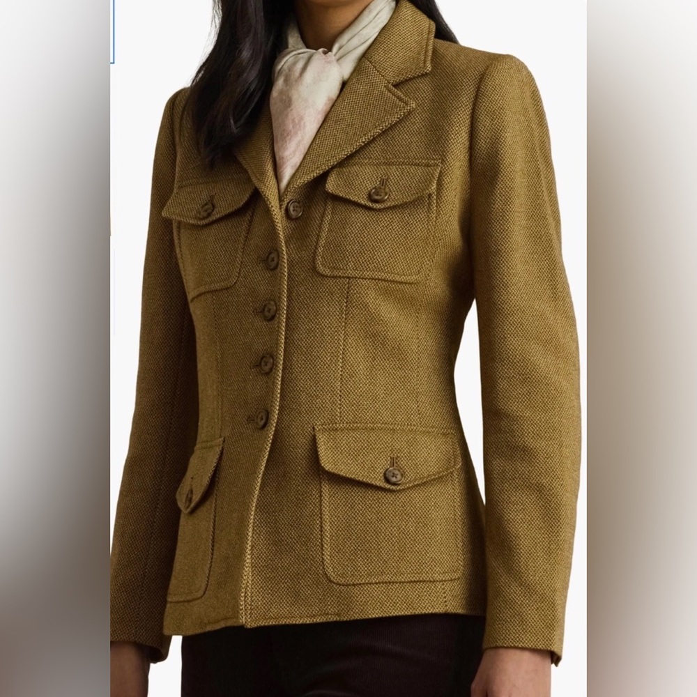 Lauren Ralph Lauren Brown Russ Yarn Dye Twill Wool Jacket/Blazer Women Sz 12 NWT - Picture 5 of 13